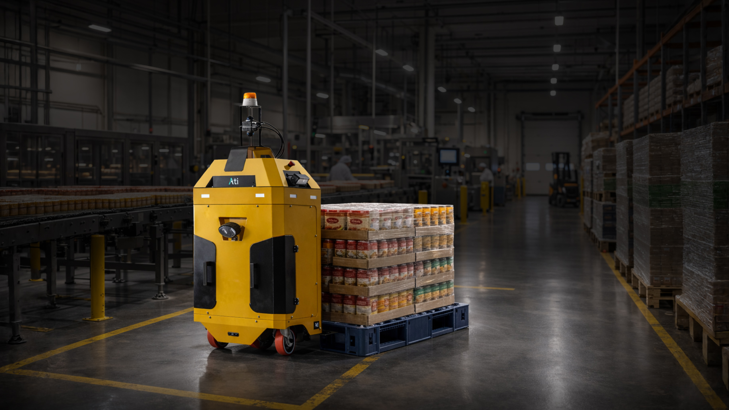 Food and beverage production facility with Ati autonomous robots
