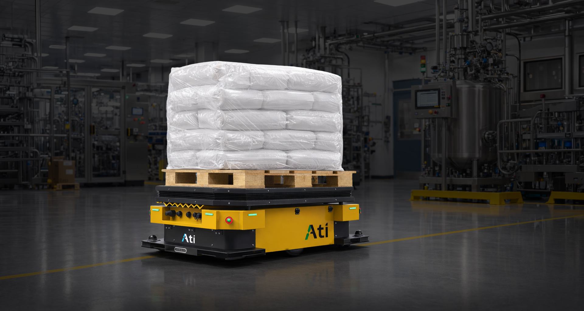 Medical and pharmaceutical manufacturing facility with Ati robots